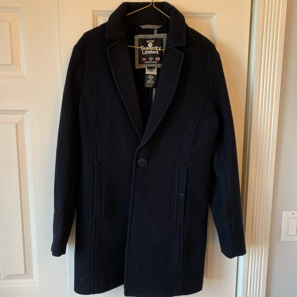 Men’s superdry pea coat navy blue size M
